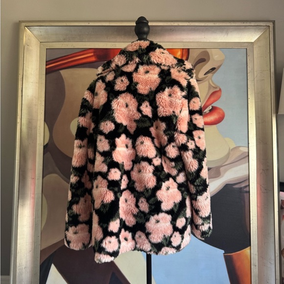 Anthropologie Jakke floral furry fuzzy Tilly Faux Fur Coat size 6/ medium - Picture 6 of 12
